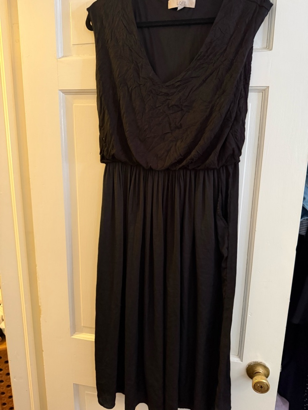 LOFT Black Sleeveless V-Neck Midi Dress